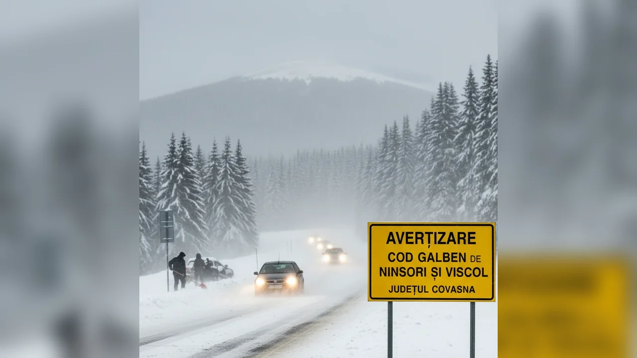 Cod galben de ninsori și viscol anunțat la Sfântu Gheorghe pentru județul Covasna