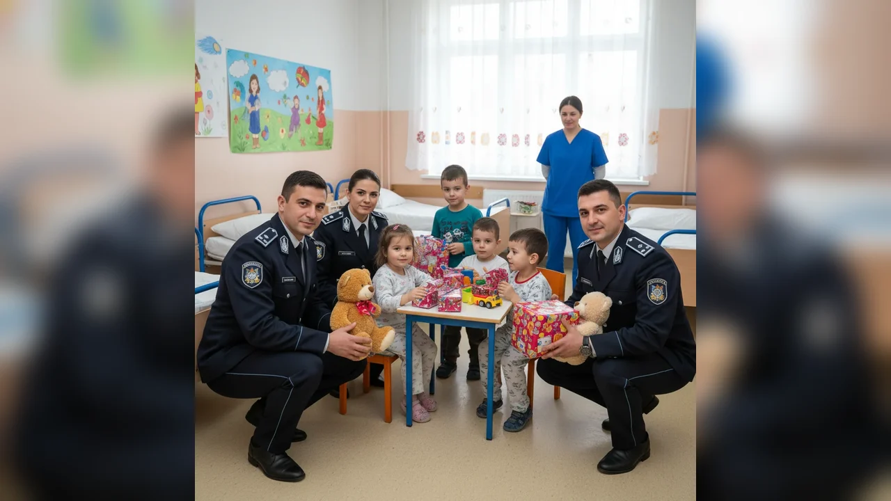 Jandarmii covăsneni aduc daruri copiilor internați în Spitalul din Târgu Secuiesc