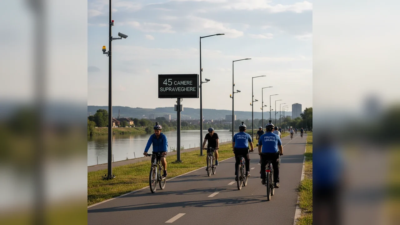 Pistă sigură și reguli clare pentru bicicliști pe malul Oltului, monitorizată de Poliția Locală cu 45 camere de supraveghere