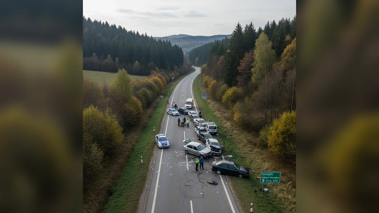 Șapte mașini implicate într-un accident în lanț pe DN11, victime transportate la spitalul din Sfântu Gheorghe