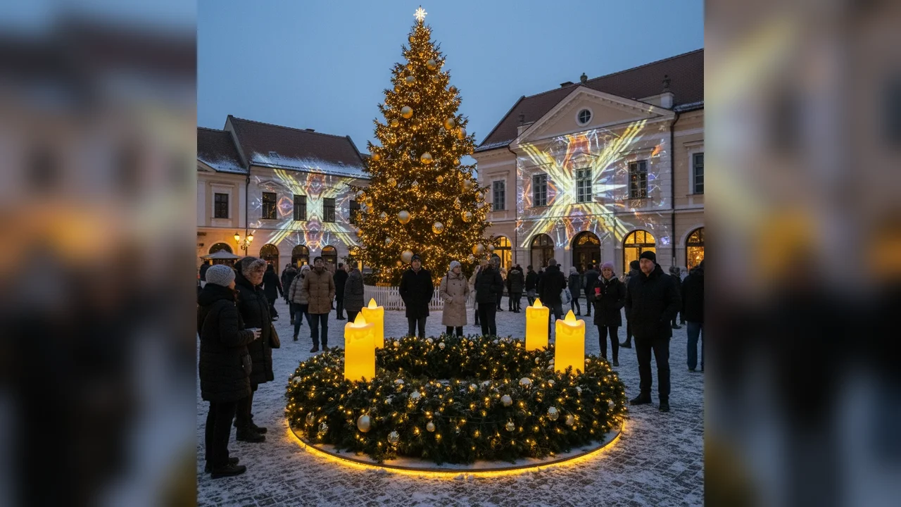 Sfântu Gheorghe se pregătește de sărbători cu brad uriaș, coroană de Advent și spectacol laser de Revelion