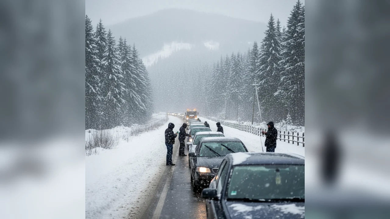 Trafic rutier îngreunat de ninsoare în Sfântu Gheorghe și județul Covasna